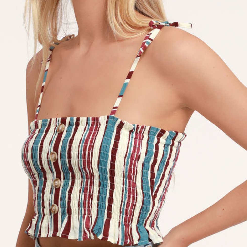 Lulus Lana Burgundy and Slate Blue
Smocked Crop Top - Size Small